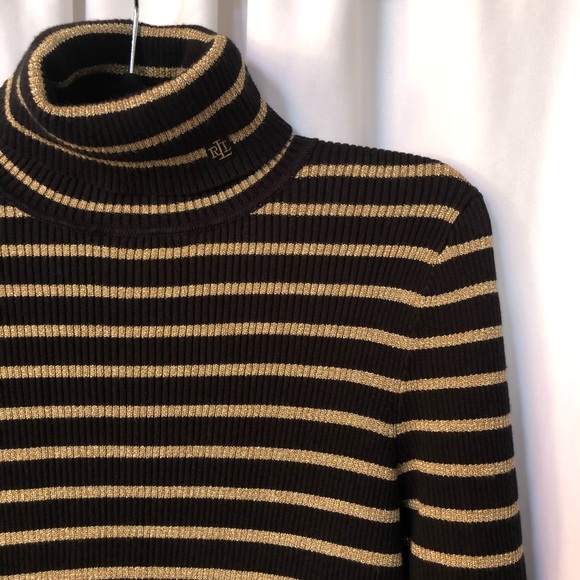 Vintage Tops - VINTAGE Ribbed turtleneck striped cotton sweater